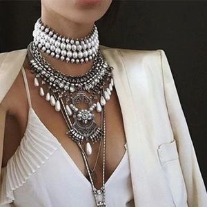 NEW DYLANLEX AUTHENTIC SWAROVSKI CRYSTAL PEARL STATEMENT NECKLACE CHOKER BEYONCE
